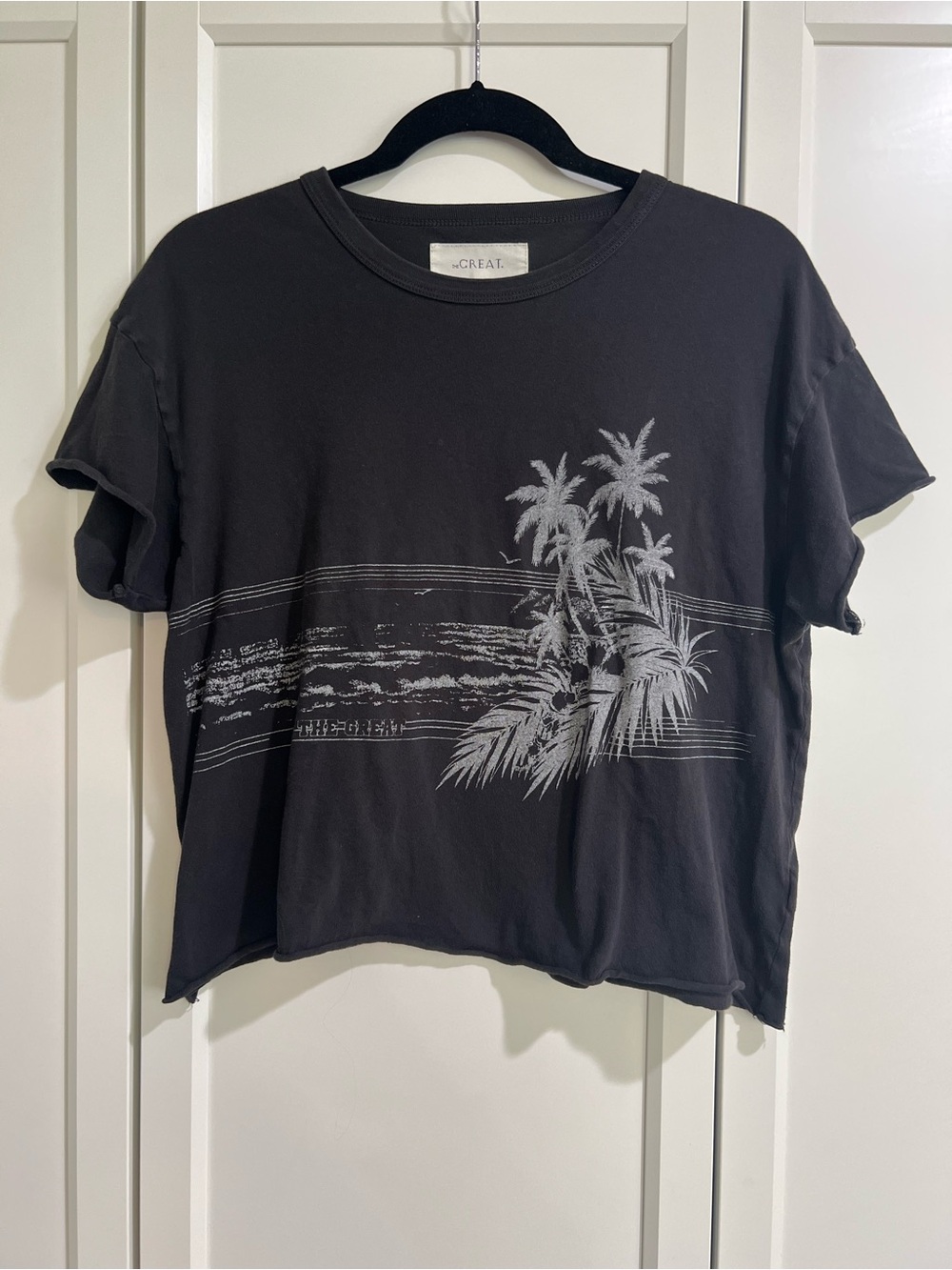 THE GREAT Black Graphic Palm-Print Short Sleeve Shirt